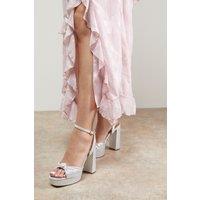 Oasis Women's Melody Metallic Textile Knotted Platform High Block Heel Sandals in Silver | Size: 7