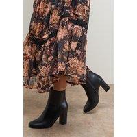 Oasis Women's Louisa Faux Leather Round Toe Stacked High Heel Ankle Boots in Black | Size: 7