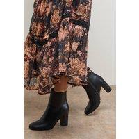 Oasis Women's Louisa Faux Leather Round Toe Stacked High Heel Ankle Boots in Black | Size: 8