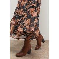 Oasis Women's Louisa Faux Leather Round Toe Stacked High Heel Ankle Boots in Dark Tan | Size: 7