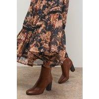 Oasis Women's Louisa Faux Leather Round Toe Stacked High Heel Ankle Boots in Dark Tan | Size: 8