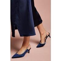 Coast Women's Wide Fit Sabrina Satin Diamante Trim Slingback High Stiletto Court Shoes in Navy | Size: 3