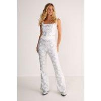 NastyGal Women's Star Diamante Tailored Flare Trousers in Ivory | Size: 8