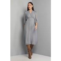 Wallis Women's Dobby Pleat Detail Button Midi Dress in Sage | Size: 16