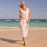 Lands' End Women's Plus Broderie Tiered Midi Skirt in White | Size: 16-18