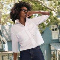 Lands' End Women's Cropped Patch Pocket Shirt in White | Size: 20