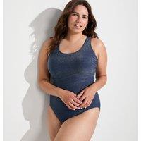 Lands' End Women's Plus Tugless High Leg X-back Swimsuit - Shine in Navy | Size: 20