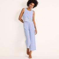 Lands' End Women's Sleeveless Eyelet Embroidered Linen Jumpsuit in Blue | Size: 20
