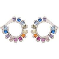 Latelita Women's Rainbow Sunflower Hoop Earrings Silver