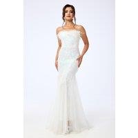 LuvForever Fashion Women's Pearl - White Bandeau Sequin Maxi Dress | Size: 14