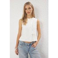 WOVCOR Women's Sleeveless Tie-Front Crepe Top in White | Size: 6