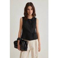 WOVCOR Women's Sleeveless Tie-Front Crepe Top in Black | Size: 6