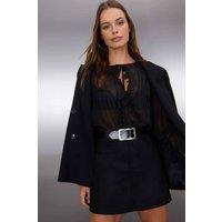 WOVCOR Women's Faux Suede Mini Skirt with Button Detail in Black | Size: Large