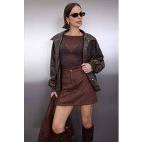 WOVCOR Women's Faux Suede Mini Skirt with Button Detail in Brown | Size: Large