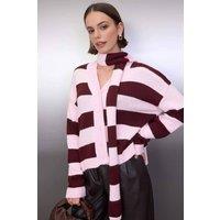 WOVCOR Women's Soft Knit Stripe Cardigan with Scarf Detail | Size: Medium