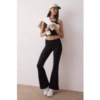 WOVCOR Women's Knit High-Waist Foldover Flare Leggings in Black | Size: Medium