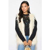 CY Women's Fluffy Feather Look Faux Fur Gilet In White | Size: Large/XL