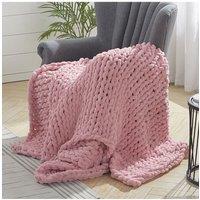 Living and Home Chunky Knit Throw Blanket 100x150cm in Baby Pink | Size: 100x150 cm