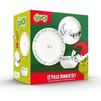 The Grinch 12PC Porcelain Dinner Set Plates Bowl Christmas Dinnerware in White | Size: 12 Pack