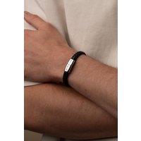 Outrage London Men's Silver Personalised Black Leather Belt Band Bracelet | Size: 15 cm
