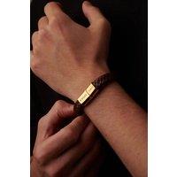 Outrage London Men's Gold Personalised Leather Belt Band Bracelet in Brown | Size: 21 cm