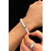 Outrage London Men's Silver Personalised Beaded Freshwater Pearl Bracelet in White | Size: 9 inches