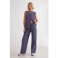 NastyGal Women's Stripe Straight Leg Pant Co-Ord in Navy | Size: 18