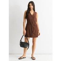 Gini London Women's Chocolate Linen Button Through Mini shirt Dress | Size: 12