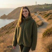 OHS Women's Full Zip Teddy Fleece Jacket Soft Lightweight Outerwear in Khaki | Size: S/M