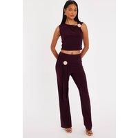 Quiz Women's Purple Sash Detail Flared Trousers | Size: 8