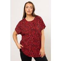 Yours Women's Leopard Drop Shoulder Top in Red | Size: 22-24