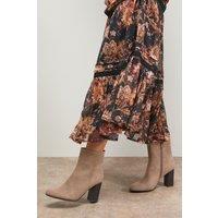 Oasis Women's Louisa Faux Suede Round Toe Stacked High Heel Ankle Boots in Beige | Size: 7