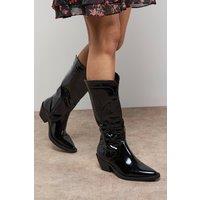 Oasis Women's Louise Faux Leather Stitch Detail Western Knee Boots in Black | Size: 4