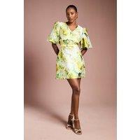 Coast Women's Floral Jacquard Puff Sleeve Mini Dress in Yellow | Size: 18