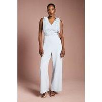 Coast Women's Bow Shoulder Lace Jumpsuit in Light Blue | Size: 16