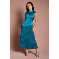 Coast Women's Petite Drape High Neck Pleated Skirt Midi Dress in Teal | Size: 10