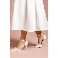 Coast Women's Bridal Poppy Satin Diamante Butterfly Trim Pointed High Stiletto Heel Court Shoes in White | Size: 4