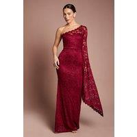 Coast Women's One Shoulder Cap Detail Lace Maxi Dress in Wine | Size: 12
