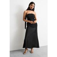Warehouse Women's Strapless Structured Bodice Satin Midi Dress in Black | Size: 16