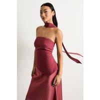 Warehouse Women's Petite Strapless Structured Bodice Satin Midi Dress in Rose | Size: 10