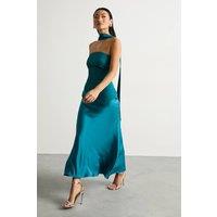 Warehouse Women's Petite Strapless Structured Bodice Satin Midi Dress in Teal | Size: 6