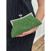 SVNX Women's Green Crystal Clutch Bag