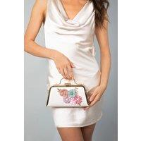 SVNX Women's Double Sided Box Clutch with Applique Floral in Cream