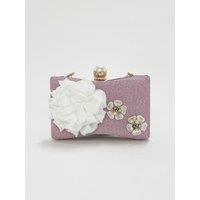 SVNX Women's Square Clutch Bag with 3D Florals in Pink