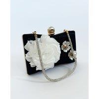 SVNX Women's Square Clutch Bag with 3D Florals in Black