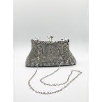 SVNX Women's Silver Crystal Clutch Bag