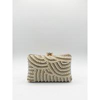 SVNX Women's Luxurious Gold Pearl Embellished Clutch Bag
