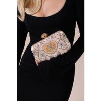SVNX Women's Heart Beaded Clutch Bag in Gold