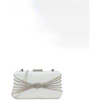 SVNX Women's Satin Diamante Knot Detail Clutch Bag in White