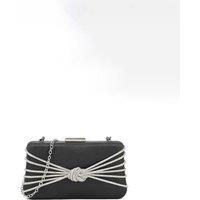SVNX Women's Satin Diamante Knot Detail Clutch Bag in Black